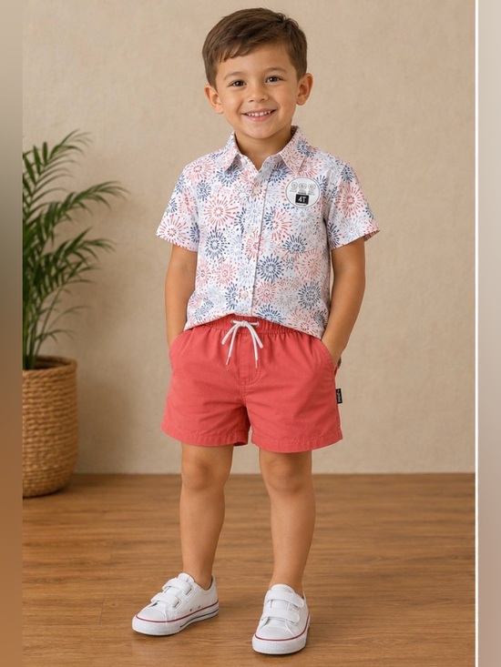 Eddie Bauer Other - Eddie Bauer Boys Polo & Coral Drawstring Shorts Set